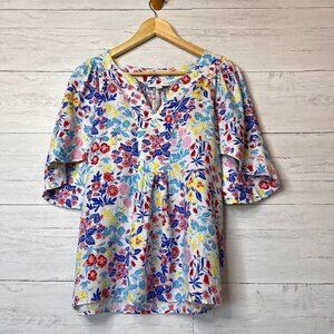 Charter Club Blouse Womens Size Medium Luxury 100% Linen Floral Colorful Tunic